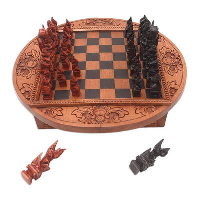 Juego de ajedrez de viaje de madera - Juego de ajedrez de viaje de madera circular hecho a mano en Bali