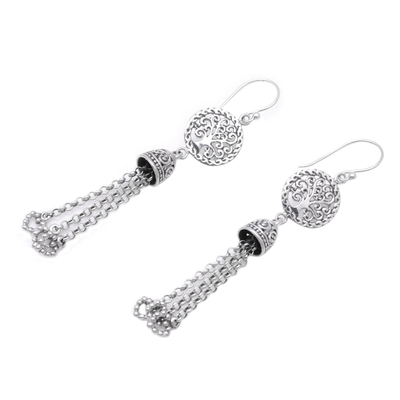Sterling silver chandelier earrings, 'Tree Bells' - Tree-Themed Sterling Silver Chandelier Earrings from Bali