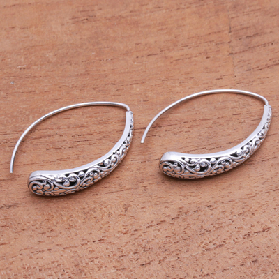 Sterling silver drop earrings, 'Vine Descent' - Vine Pattern Sterling Silver Drop Earrings from Bali