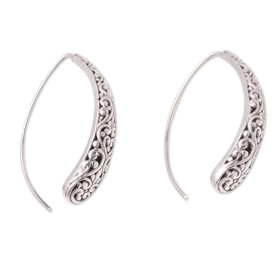 Sterling silver drop earrings, 'Vine Descent' - Vine Pattern Sterling Silver Drop Earrings from Bali