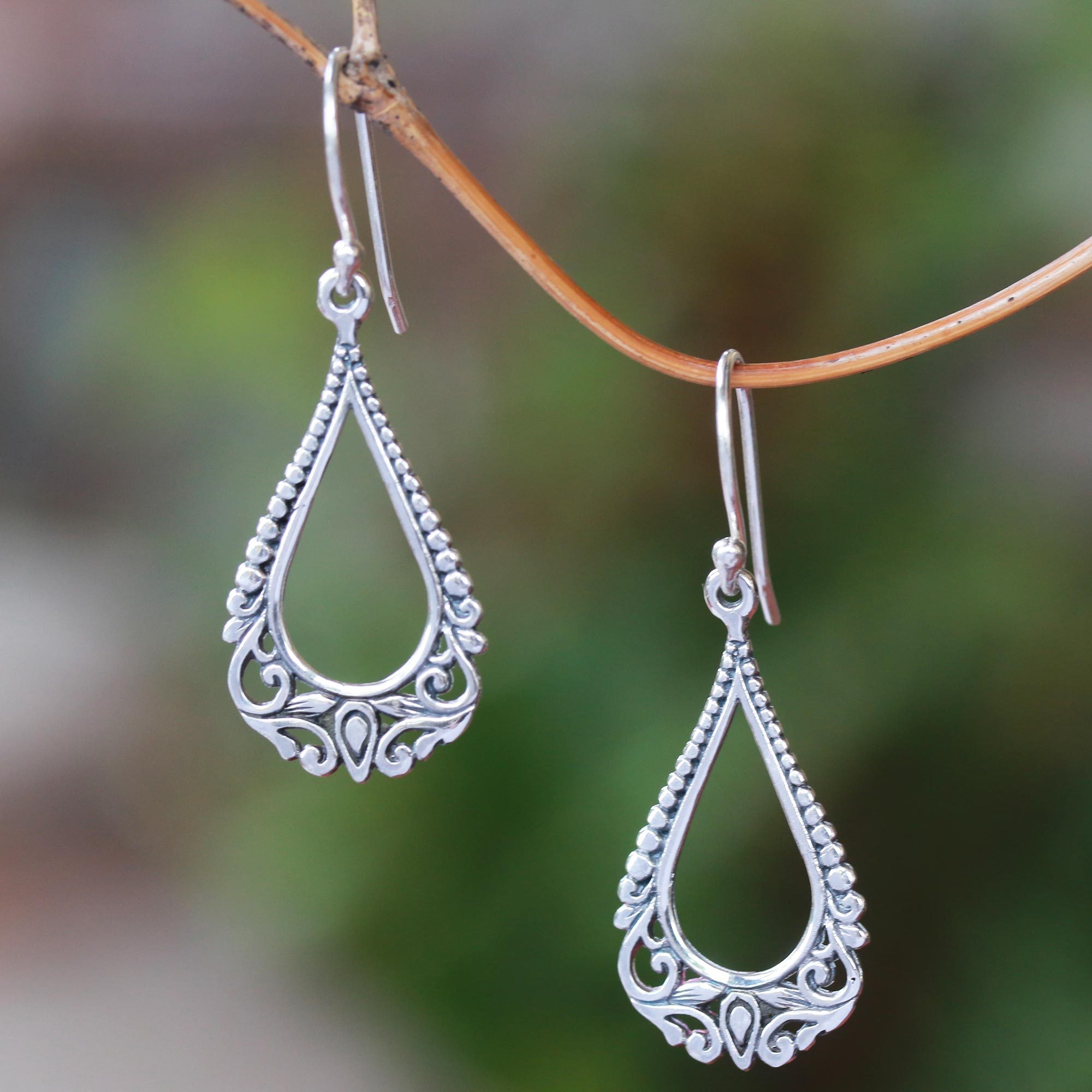 Patterned DropShaped Sterling Silver Dangle Earrings Beauty Arises