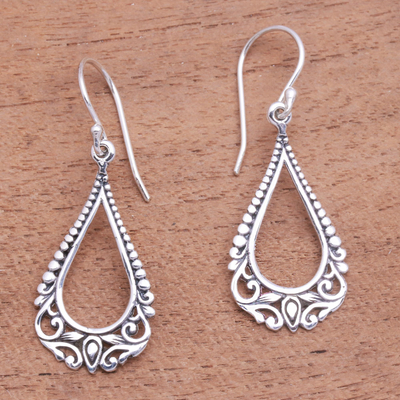 Sterling silver dangle earrings, 'Beauty Arises' - Patterned Drop-Shaped Sterling Silver Dangle Earrings