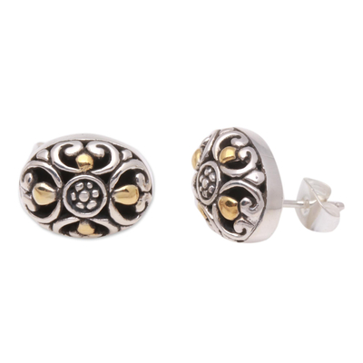Gold-accented sterling silver stud earrings, 'Oval Glam' - Oval Gold-Accented Sterling Silver Stud Earrings from Bali