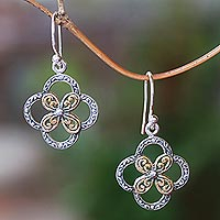 Gold accented sterling silver dangle earrings, 'Summery Petals' - Floral Gold Accented Sterling Silver Dangle Earrings
