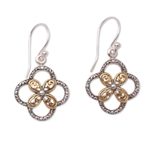 Gold accented sterling silver dangle earrings, 'Summery Petals' - Floral Gold Accented Sterling Silver Dangle Earrings
