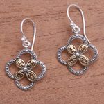 Gold accented sterling silver dangle earrings, 'Summery Petals' - Floral Gold Accented Sterling Silver Dangle Earrings