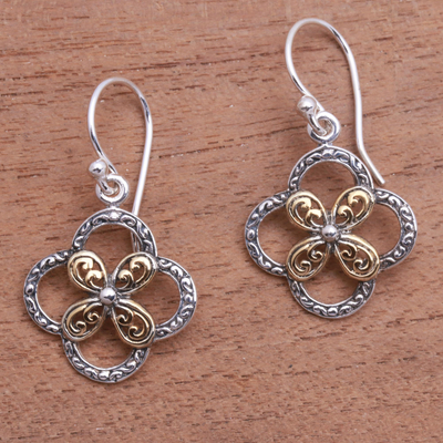 Gold accented sterling silver dangle earrings, 'Summery Petals' - Floral Gold Accented Sterling Silver Dangle Earrings