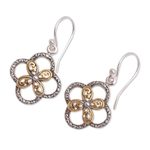 Gold accented sterling silver dangle earrings, 'Summery Petals' - Floral Gold Accented Sterling Silver Dangle Earrings