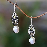 Gold accented cultured pearl drop earrings, 'Frozen Drops' - Gold Accented Cultured Pearl Drop Earrings from Bali