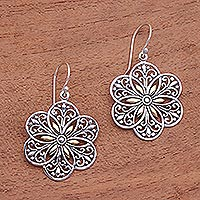 Loop Pattern Gold Accented Sterling Silver Dangle Earrings,'Six Petals'