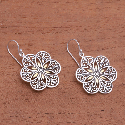 Loop Pattern Gold Accented Sterling Silver Dangle Earrings - Six Petals ...