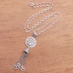 Sterling silver pendant necklace, 'Tree Bell' - Tree-Themed Sterling Silver Pendant Necklace from Bali