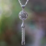 Sterling silver pendant necklace, 'Flower Bell' - Floral Sterling Silver Pendant Necklace from Bali