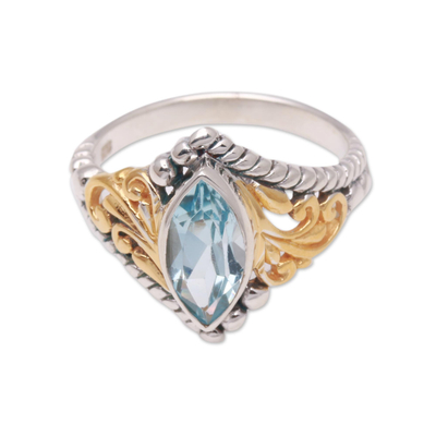 Gold Accented Marquise Blue Topaz Single-Stone Ring