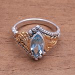 Gold accented blue topaz single-stone ring, 'Marquise Order' - Gold Accented Marquise Blue Topaz Single-Stone Ring
