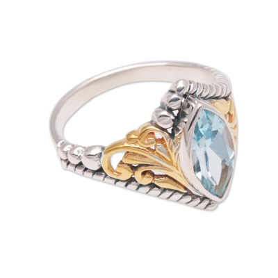 Gold accented blue topaz single-stone ring, 'Marquise Order' - Gold Accented Marquise Blue Topaz Single-Stone Ring