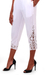 Rayon pants, 'White Padma Flower' - Floral Embroidered Rayon Pants in White from Bali thumbail