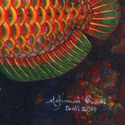 'Rainbow Arowana' - Pintura firmada de un pez arcoíris Arowana de Bali