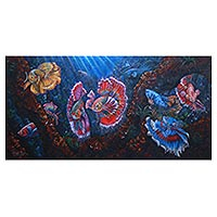 '9 Betta Fish' (2019) - Signed Painting of Betta Fish from Bali (2019)