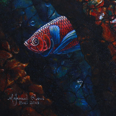 '9 Betta Fish' (2019) - Signiertes Gemälde von Kampffischen aus Bali (2019)