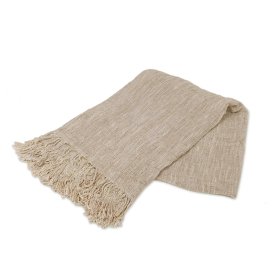 Manta de algodón - Manta de algodón ligero tejido a mano color marfil de alabastro de Bali