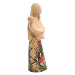 Wood statuette, 'Mother and Child' - Hand-Painted Wood Mother and Child Statuette from Bali