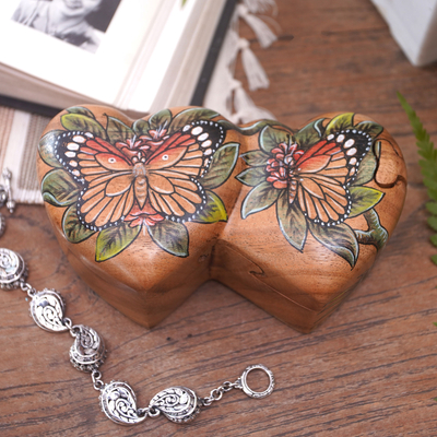 Wood puzzle box, Twin Butterfly Hearts