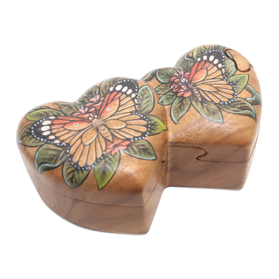 Puzzlebox aus Holz - Handbemalte Doppelherz-Schmetterlings-Puzzlebox aus Holz