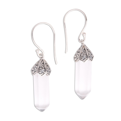 Quartz dangle earrings, 'Clear Crystals' - Floral Clear Quartz Dangle Earrings from Bali