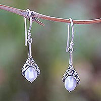 Cultured pearl dangle earrings, 'Fantastic Fruit' - White Cultured Pearl Dangle Earrings Crafted in India