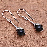 Onyx dangle earrings, 'Fantastic Fruit' - Round Onyx Dangle Earrings Crafted in India