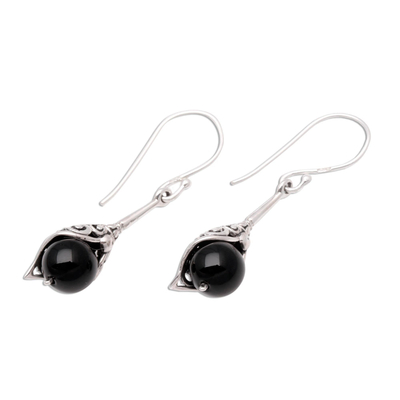 Onyx dangle earrings, 'Fantastic Fruit' - Round Onyx Dangle Earrings Crafted in India