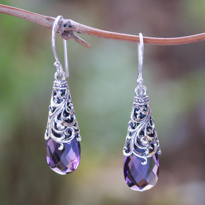 Amethyst dangle earrings, 'Princess Beauty' - 6-Carat Amethyst Dangle Earrings Crafted in Bali