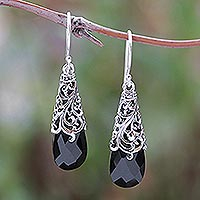 Onyx dangle earrings, 'Princess Beauty' - 5-Carat Onyx Dangle Earrings Crafted in Bali