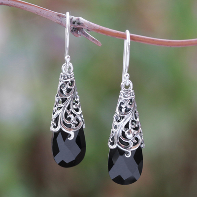 Onyx dangle earrings, 'Princess Beauty' - 5-Carat Onyx Dangle Earrings Crafted in Bali