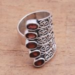 Garnet cocktail ring, 'Glimmering Constellation' - Oval Garnet Multi-Stone Cocktail Ring from Bali