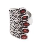 Garnet cocktail ring, 'Glimmering Constellation' - Oval Garnet Multi-Stone Cocktail Ring from Bali