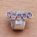 Garnet cocktail ring, 'Glimmering Constellation' - Oval Garnet Multi-Stone Cocktail Ring from Bali