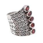 Garnet cocktail ring, 'Glimmering Constellation' - Oval Garnet Multi-Stone Cocktail Ring from Bali