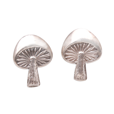 Sterling silver stud earrings, 'Gleaming Mushrooms' - Mushroom-Shaped Sterling Silver Stud Earrings from Bali