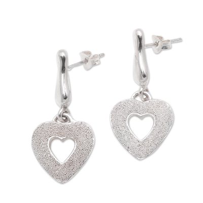 Glittering Sterling Silver Heart Earrings from Bali