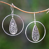 Sterling silver dangle earrings, 'Contour Drops' - Drop-Shaped Contoured Sterling Silver Dangle Earrings