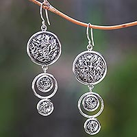 Sterling silver dangle earrings, 'Contour Circles' - Circular Contoured Sterling Silver Dangle Earrings