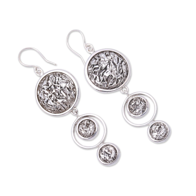 Sterling silver dangle earrings, 'Contour Circles' - Circular Contoured Sterling Silver Dangle Earrings