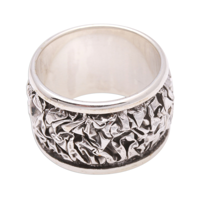 Sterling silver band ring, 'Stylish Contours' - Contoured Sterling Silver Band Ring from Bali