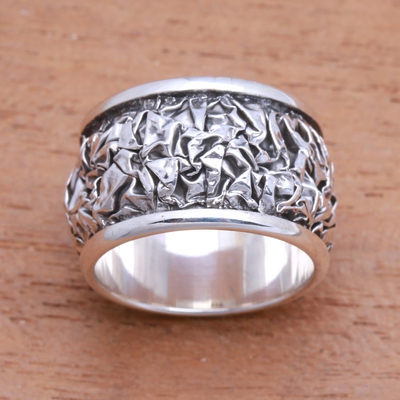 Sterling silver band ring, 'Stylish Contours' - Contoured Sterling Silver Band Ring from Bali
