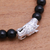 Rhodium plated onyx beaded stretch bracelet, 'Wise Dragon' - Rhodium Plated Dragon-Themed Onyx Beaded Stretch Bracelet