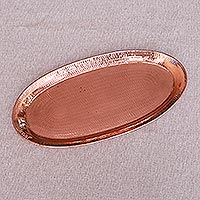 Hammered Oval Copper Tray Crafted in Bali,'Oval Entertainment'
