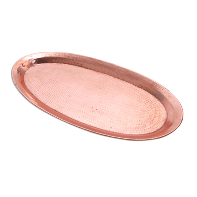 Hammered Oval Copper Tray Crafted in Bali