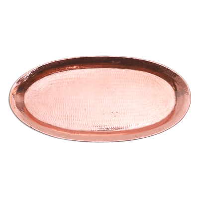 Copper tray, 'Warm Glow' - Hammered Oval Copper Tray Crafted in Bali